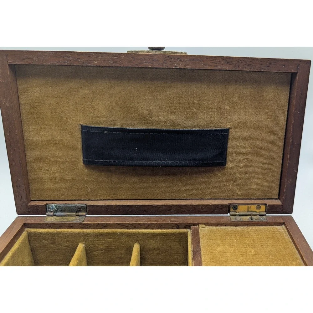 Vintage Japanese Brutalist Wooden Musical Jewelry Box Mid Century Modern Mustard